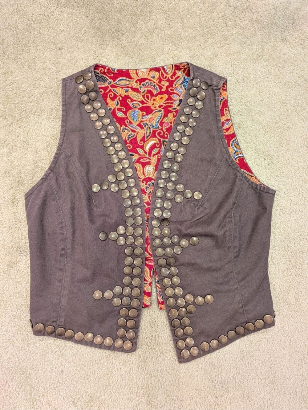 Grey-brown Studded Vest With Beautiful Lining